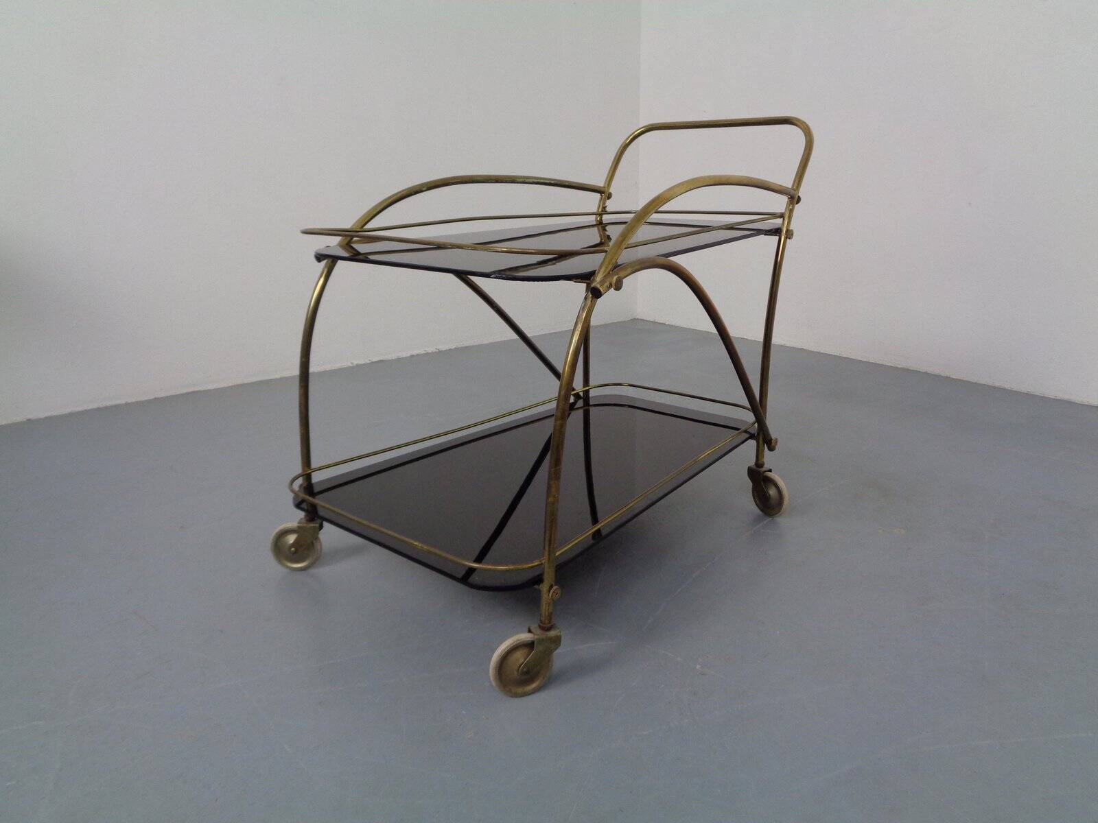Mid-Century French Brass & Glass Serving Bar Cart, 1960s