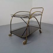 Mid-Century French Brass & Glass Serving Bar Cart, 1960s