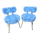 pair of Pelfran chairs blue faux fur - vintage