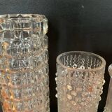 Vintage trio of moulded glass roll vases