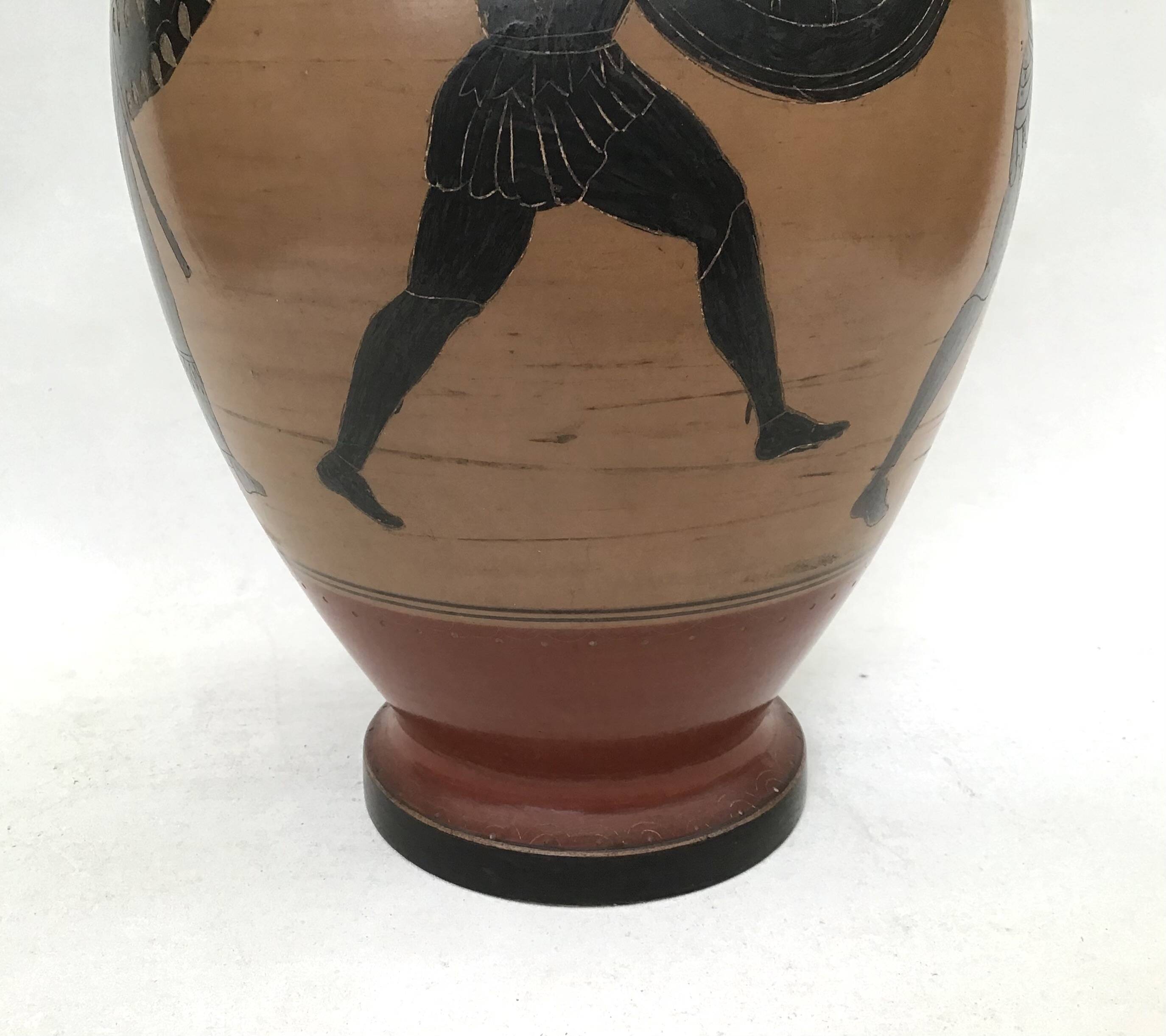 Reproduction of a Greek Attic-style black-figure vase depicting warriors