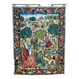 Printed tapestry and embroidery decorated with a medieval hunting scene - 1m50x1m12
