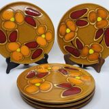 St Clément plates in French slip, orange and red decor Vintage