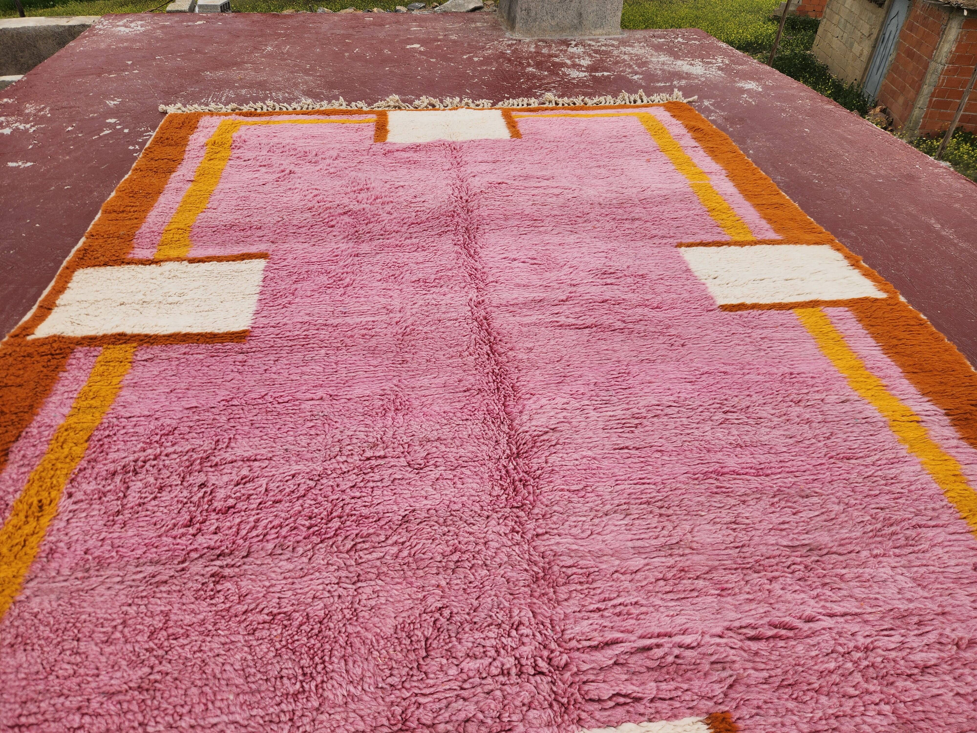 Large pink Berber rug 290x210 cm thick Handmade – Bohemian chic style