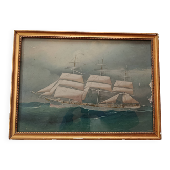 MARINE 1890 huile sur carton,  R.A. BORSTEL, voilier TEMPLE WEST Australie