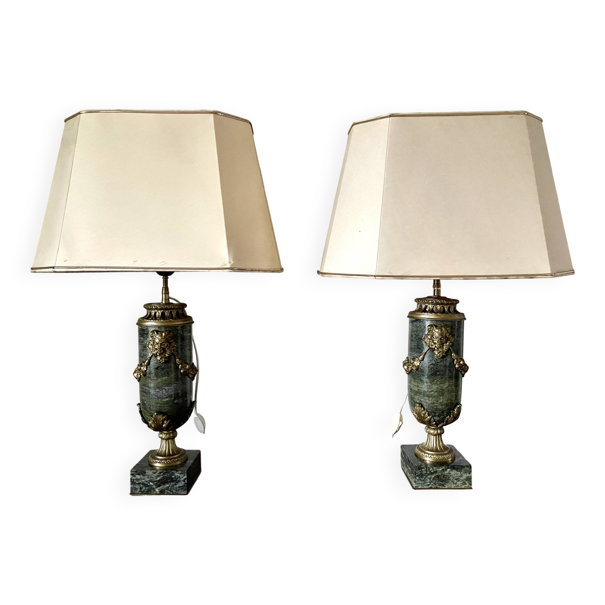 Pair of green marble and gilded bronze cassolettes