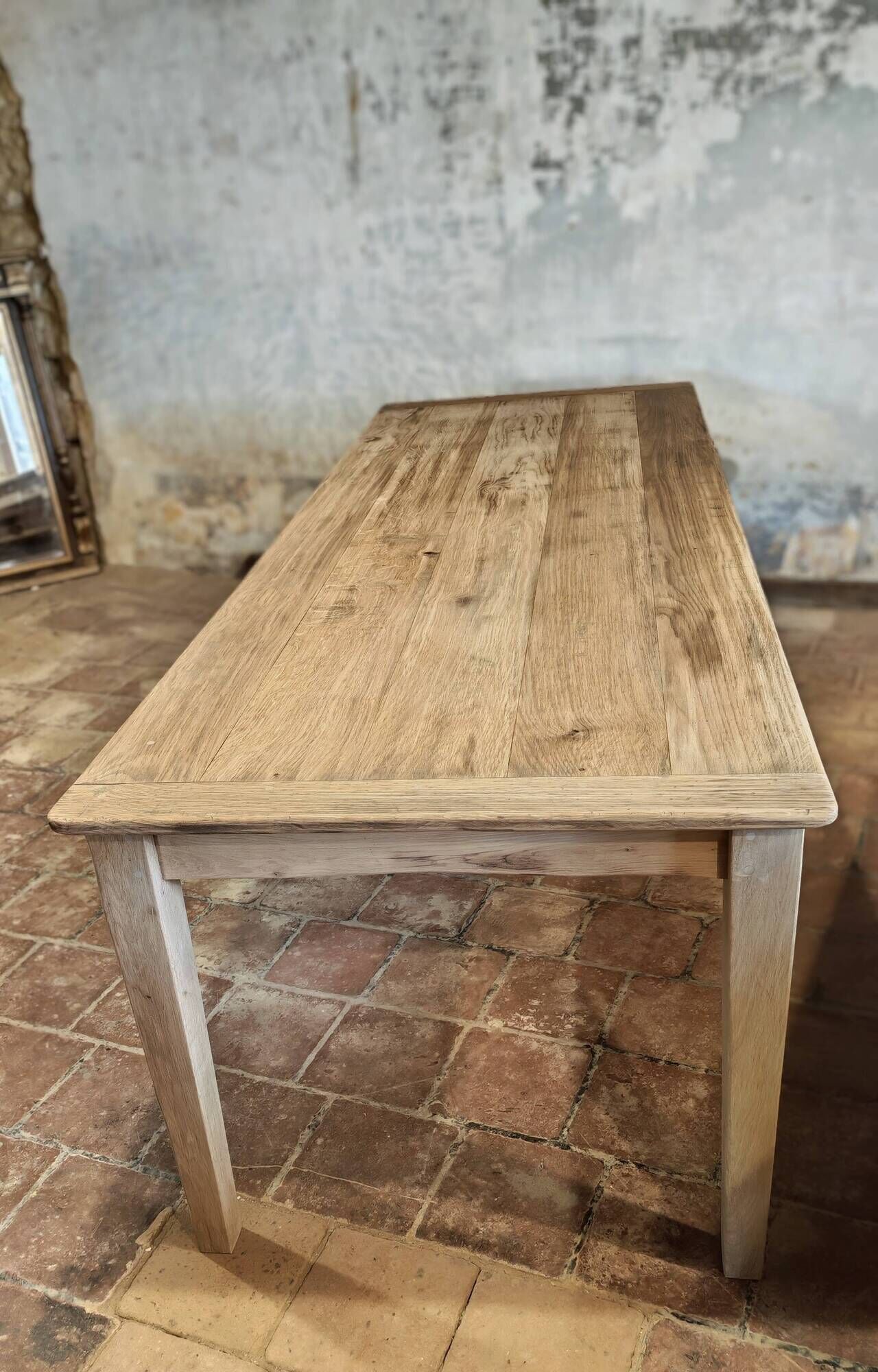 Solid oak farmhouse table "brut" 247x89, top "chocolate oak"