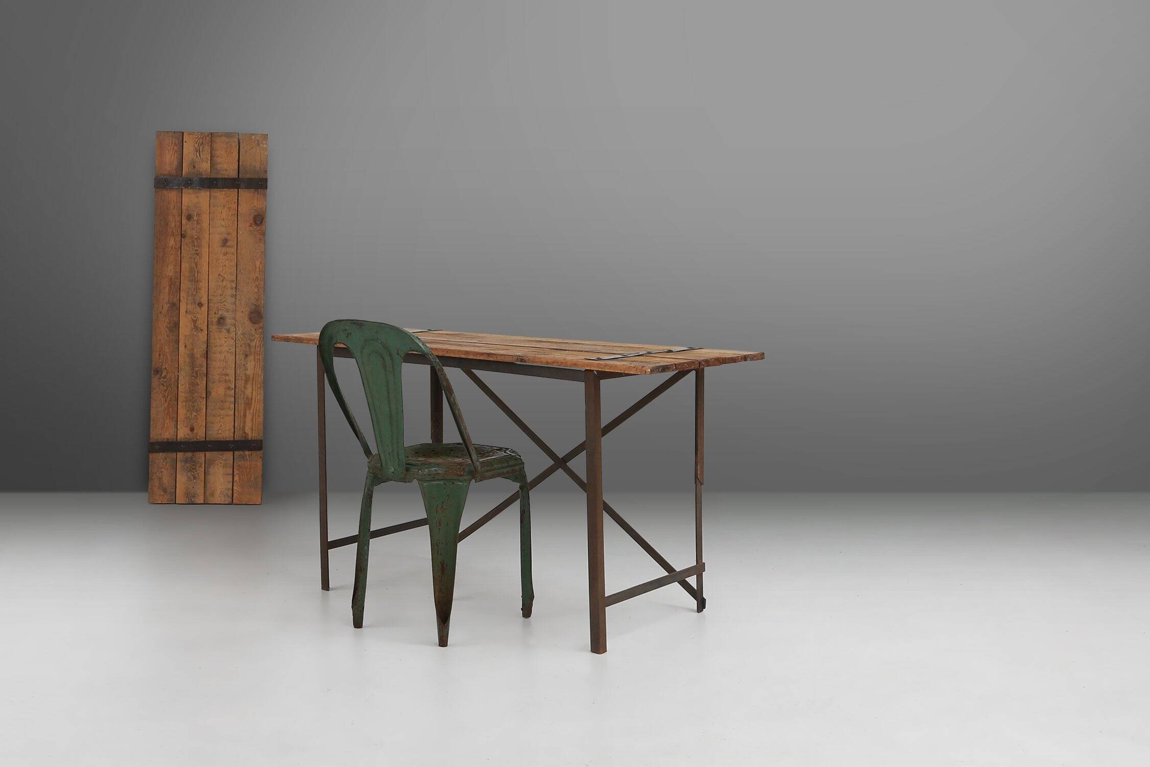 Industrial Side Table with Metal Frame and Wooden Top and Removable Platfor