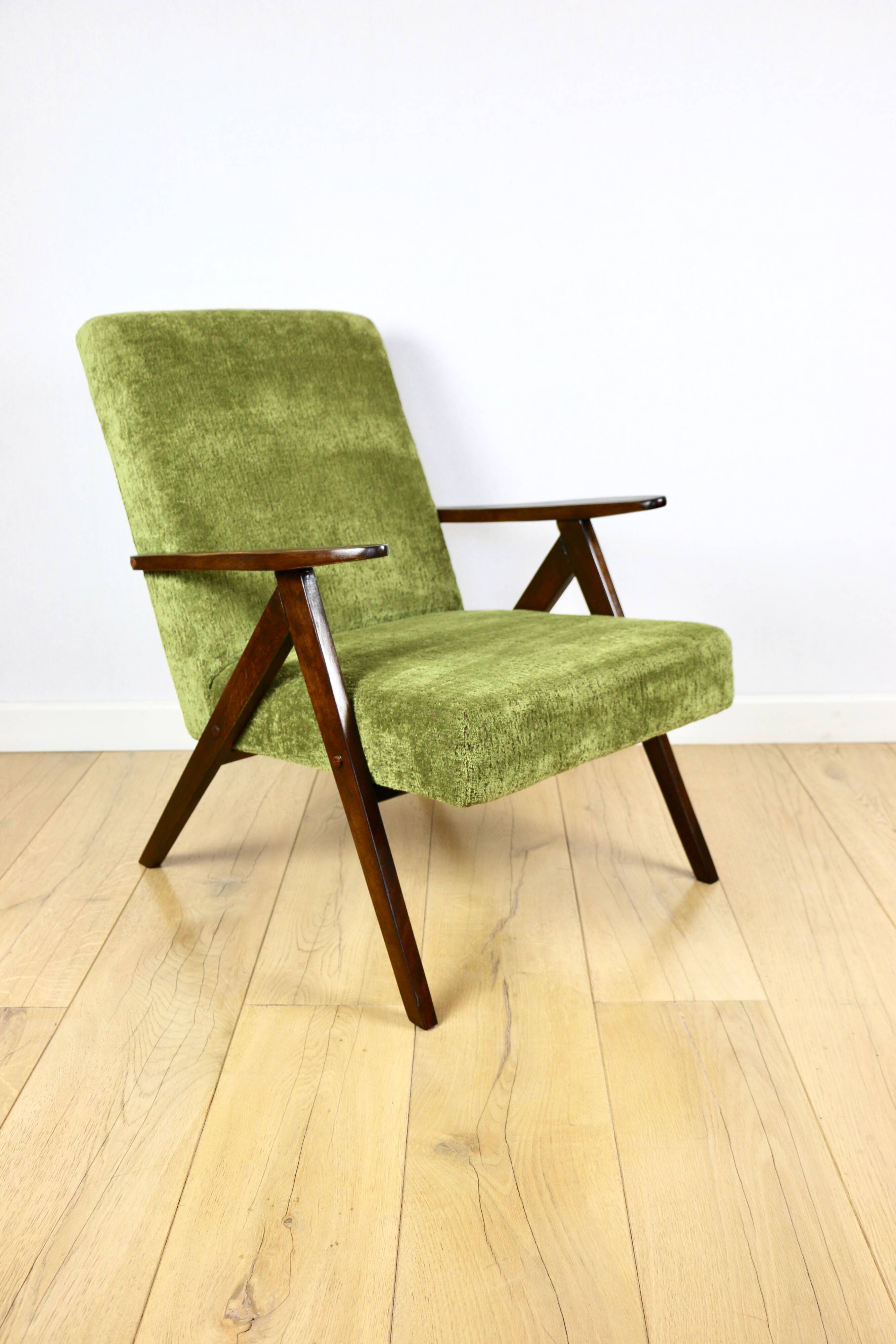 Classic armchair Var B-310 1960s vintage olive structural velvet - dark wood