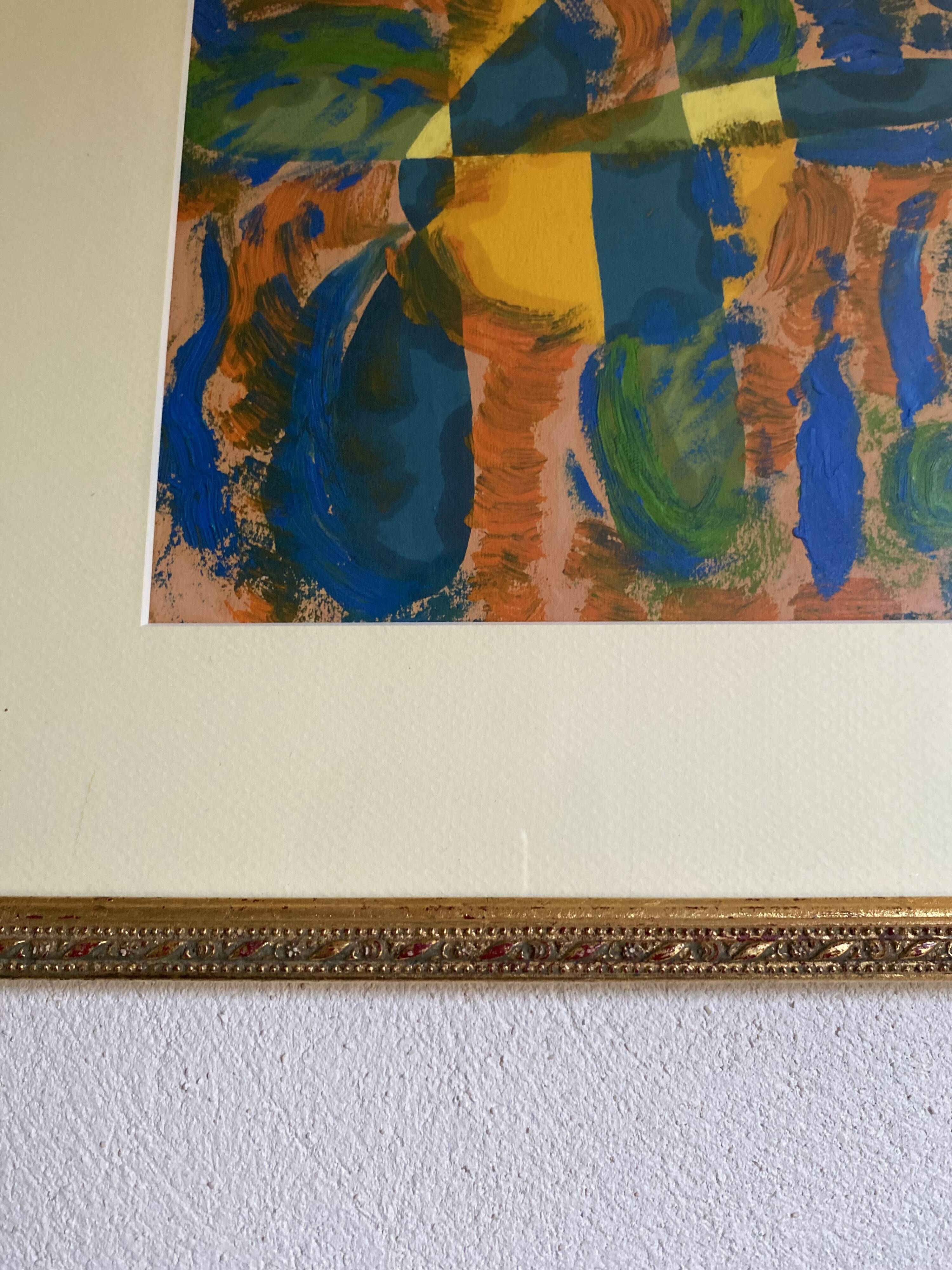 Oil on paper, wooden frame, glass