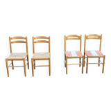 4 solid wood chairs with straw and fabric