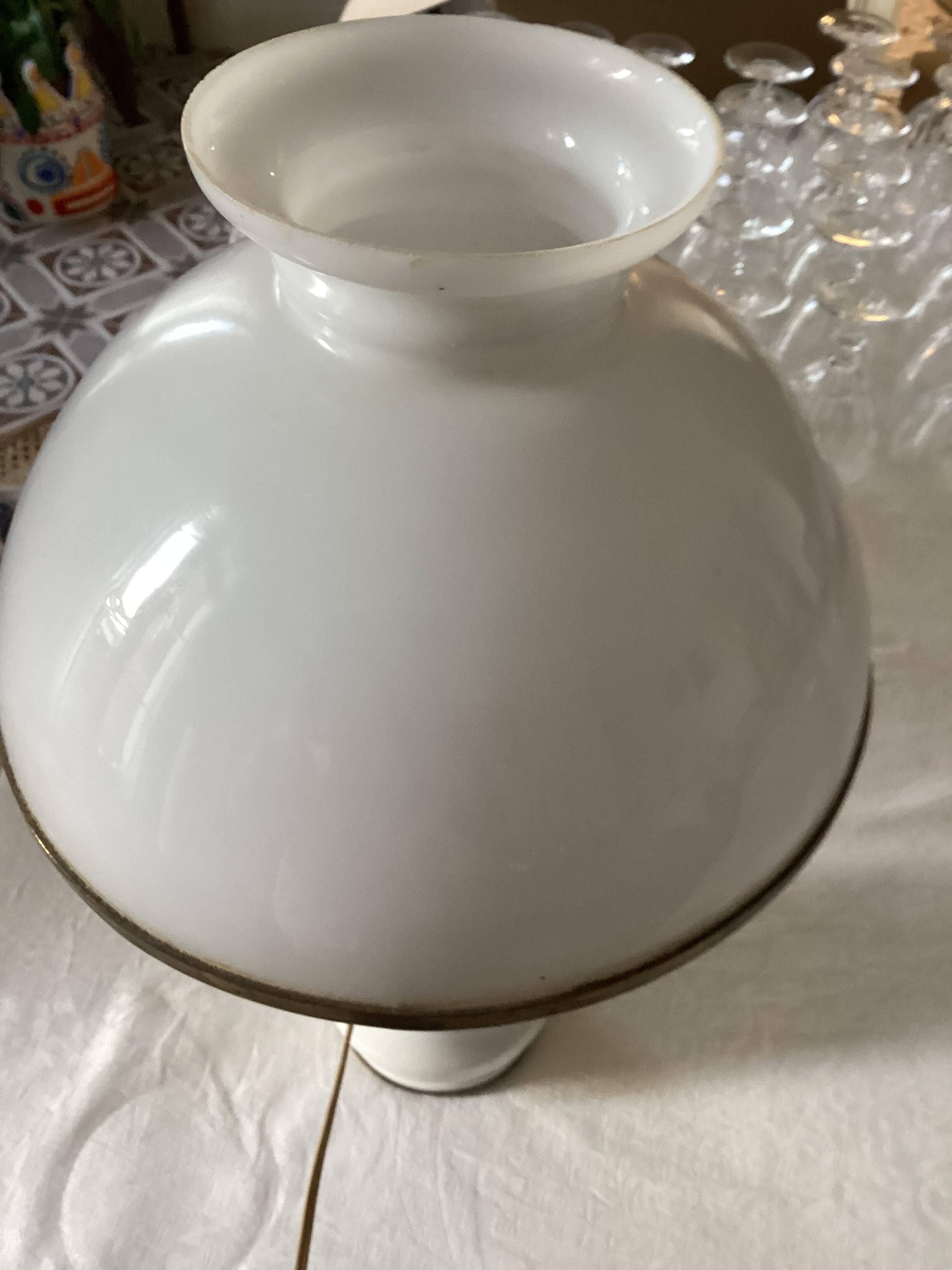 White opaline oil lamp mounted