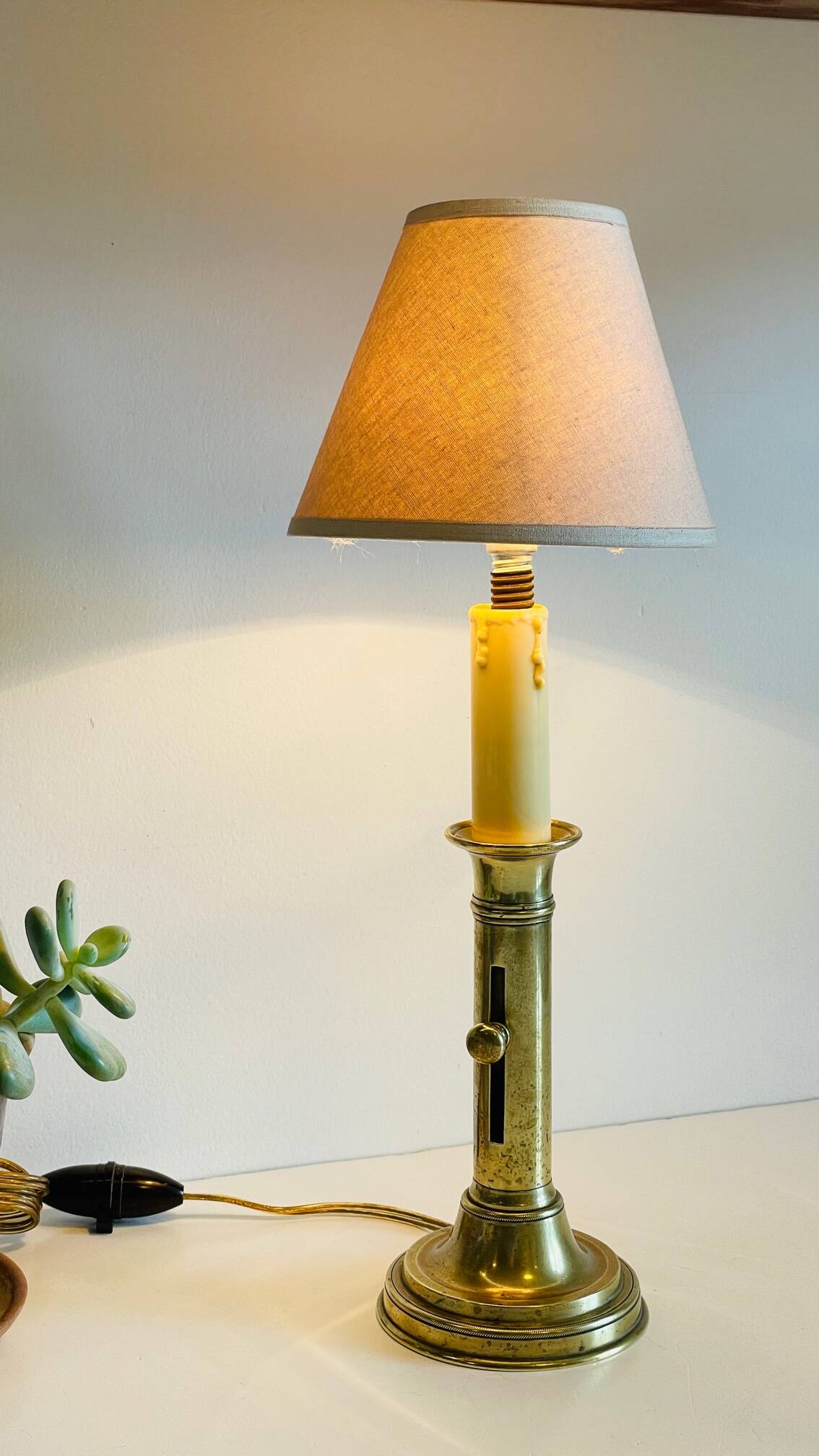 Vintage Solid Brass Candlestick Lamp