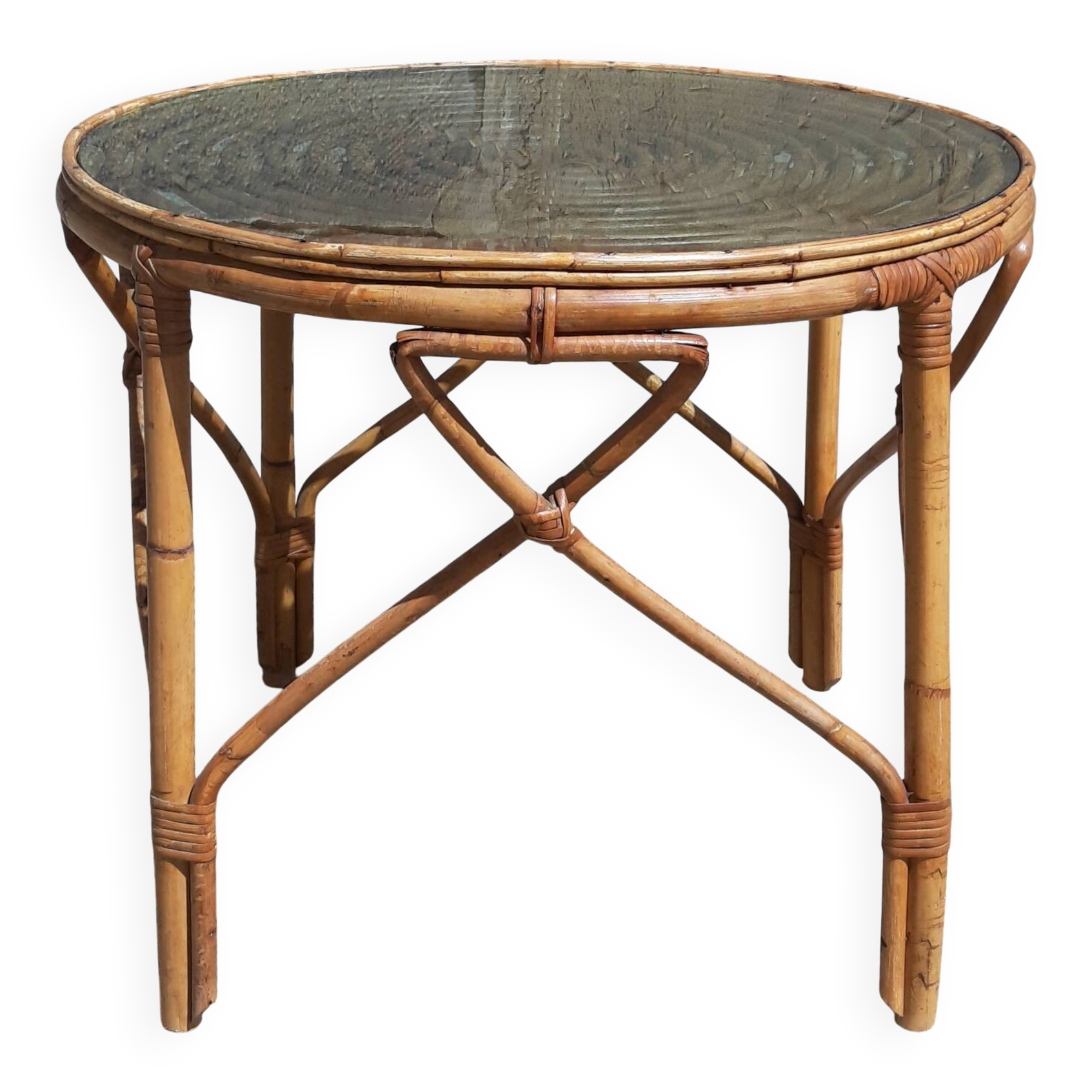 Rattan/bamboo coffee table (glass top)