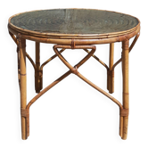 Table basse en rotin/ bambou (plateau verre)