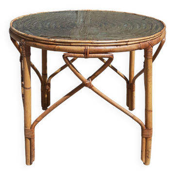 Rattan/bamboo coffee table (glass top)