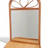 Mid Century French Riviera Rattan and Wicker Mirror With Shelf, Spain, 1960s–70s