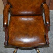 Restored vintage executive chair, leather, oak frame.