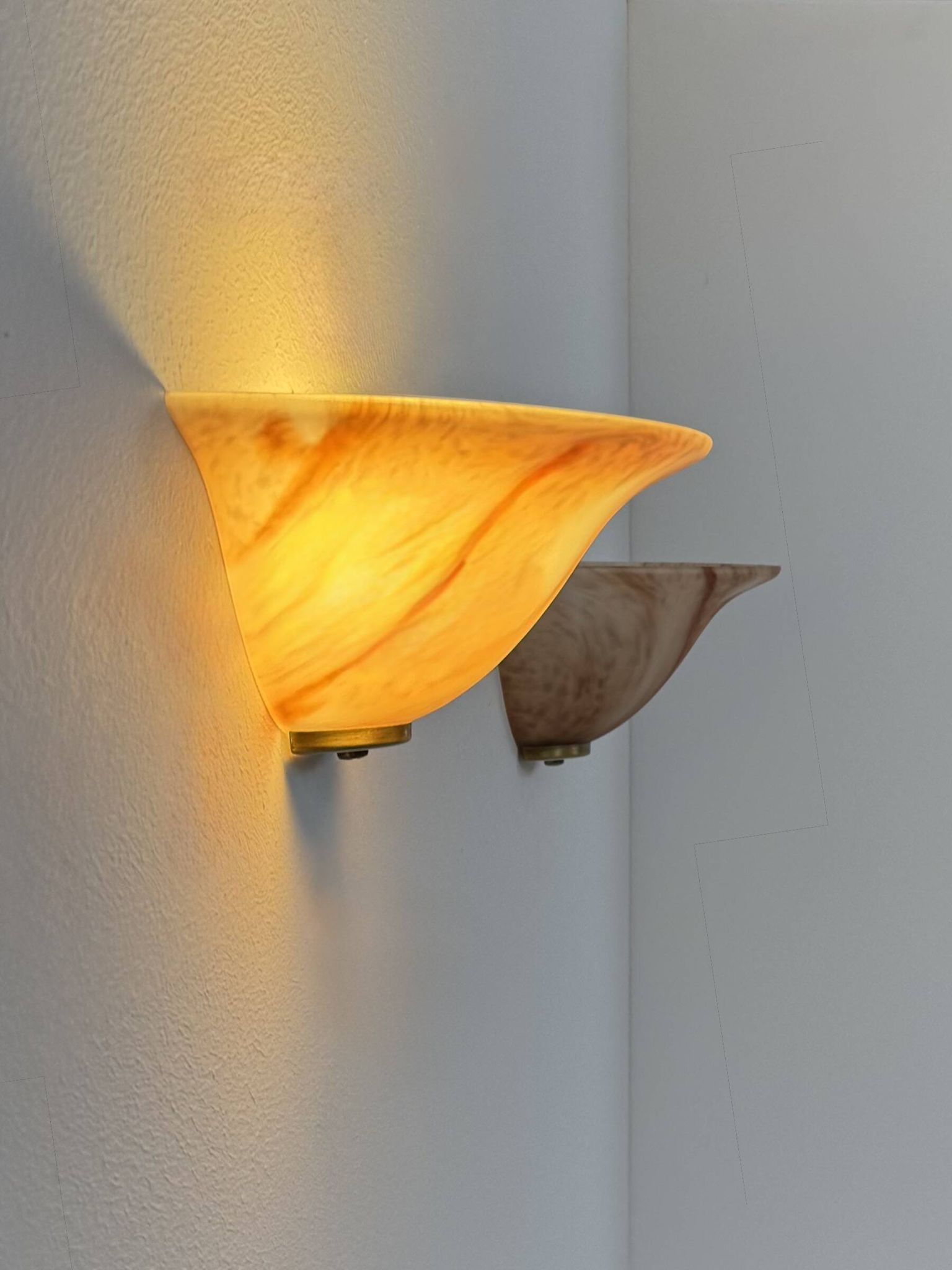 Vintage wall lights, glass and brass, France, 1970.
