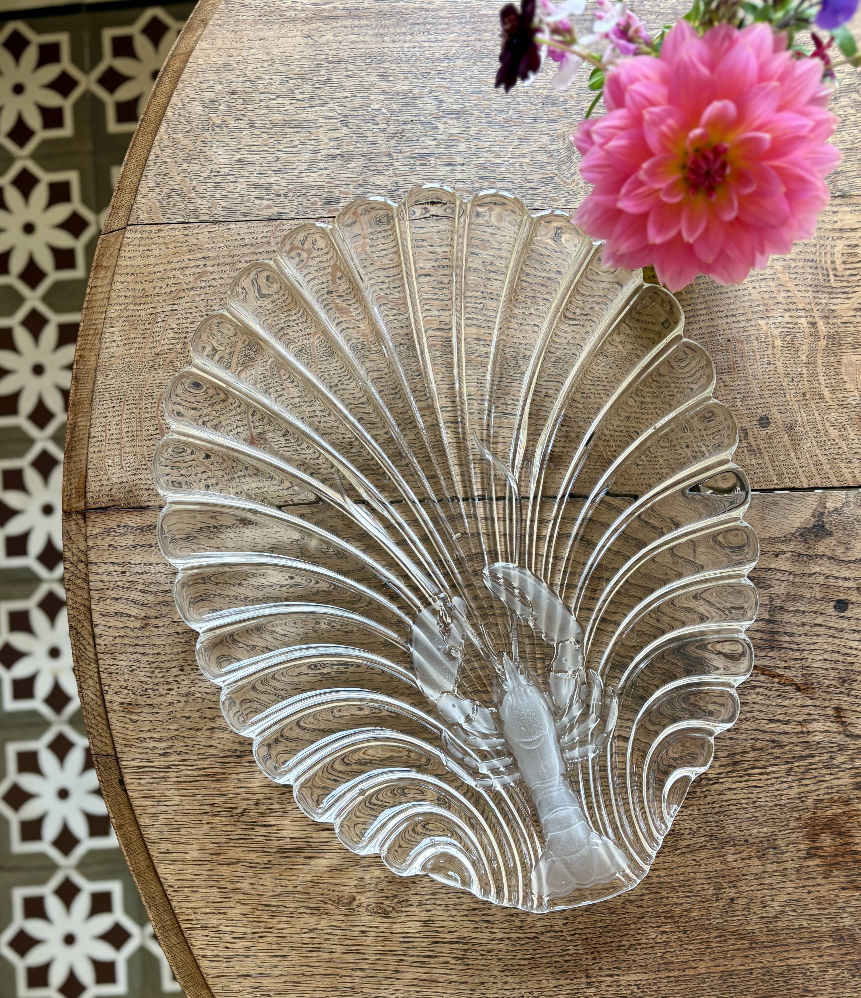 Vintage thick glass dish with lobster decorations