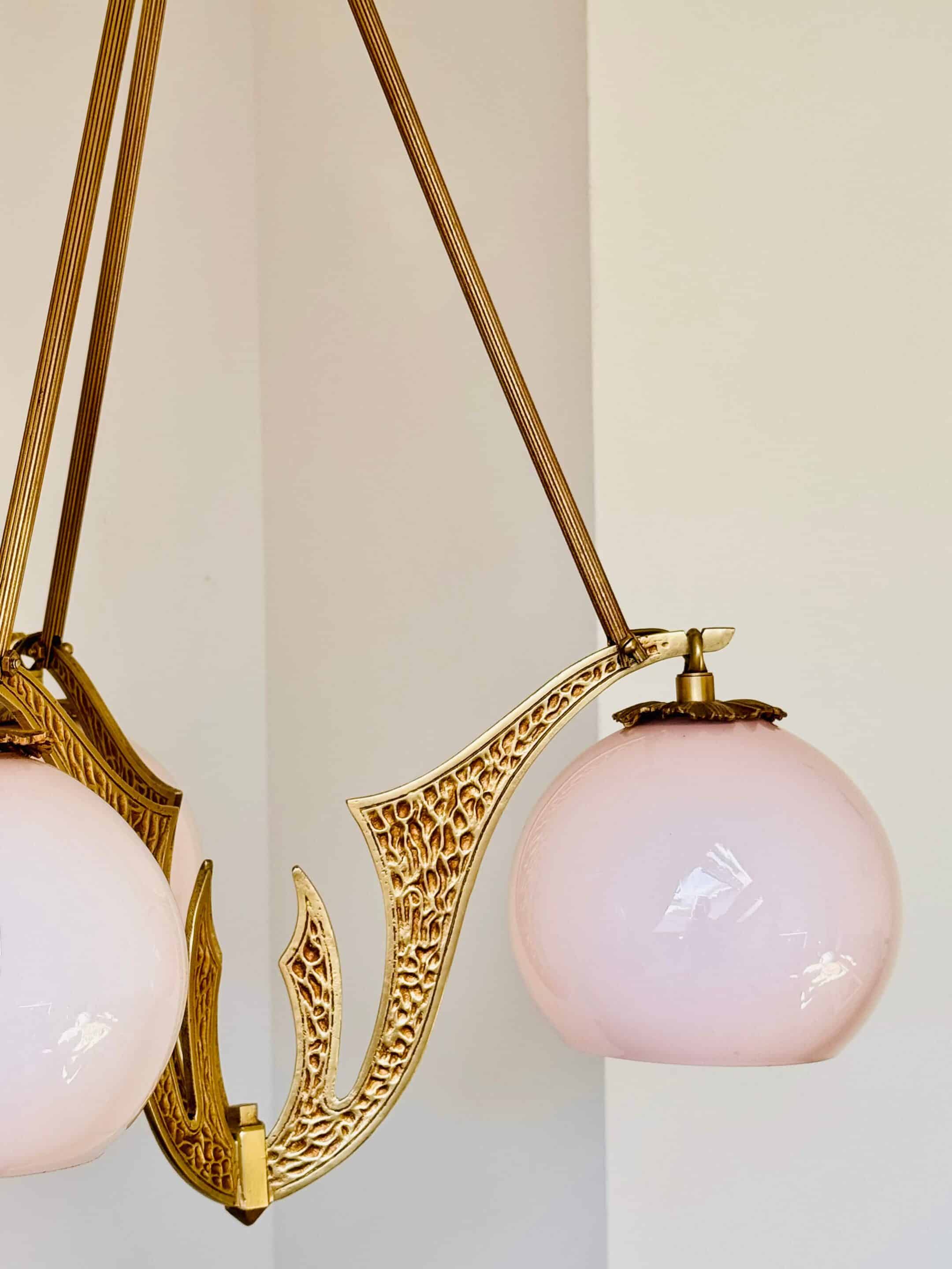 Lustre 3 feux Art Déco, rénové