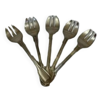 5 silver-plated oyster forks 1879