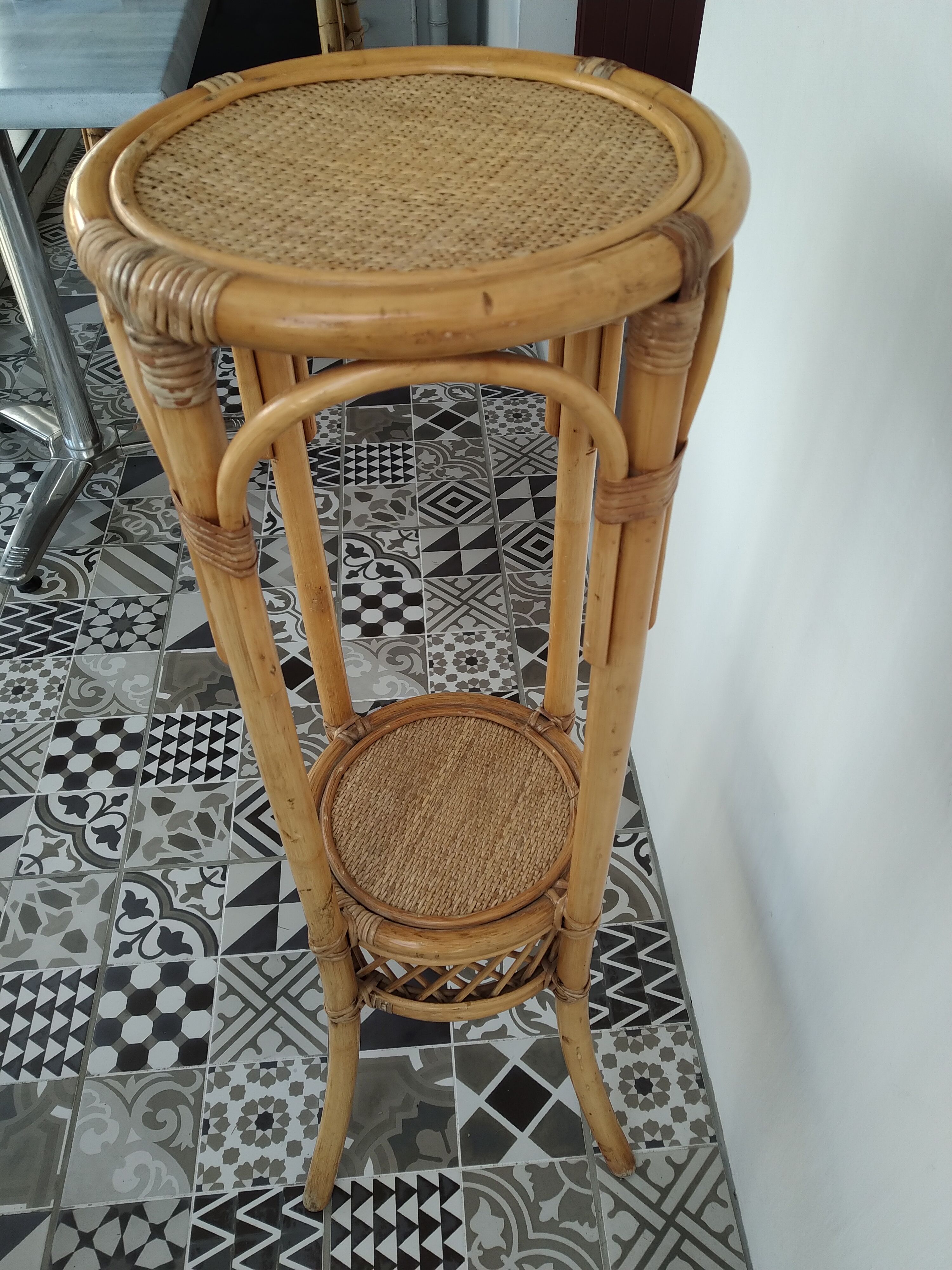 Sellette porte plante rotin vintage