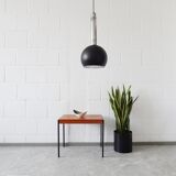 large industrial pendant lamp made of metal and chrome with black shrink lacquer, ball lamp 1960s