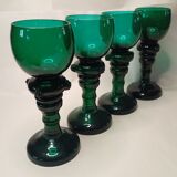 Antique Green Glass Tall Roemer Set of 4
