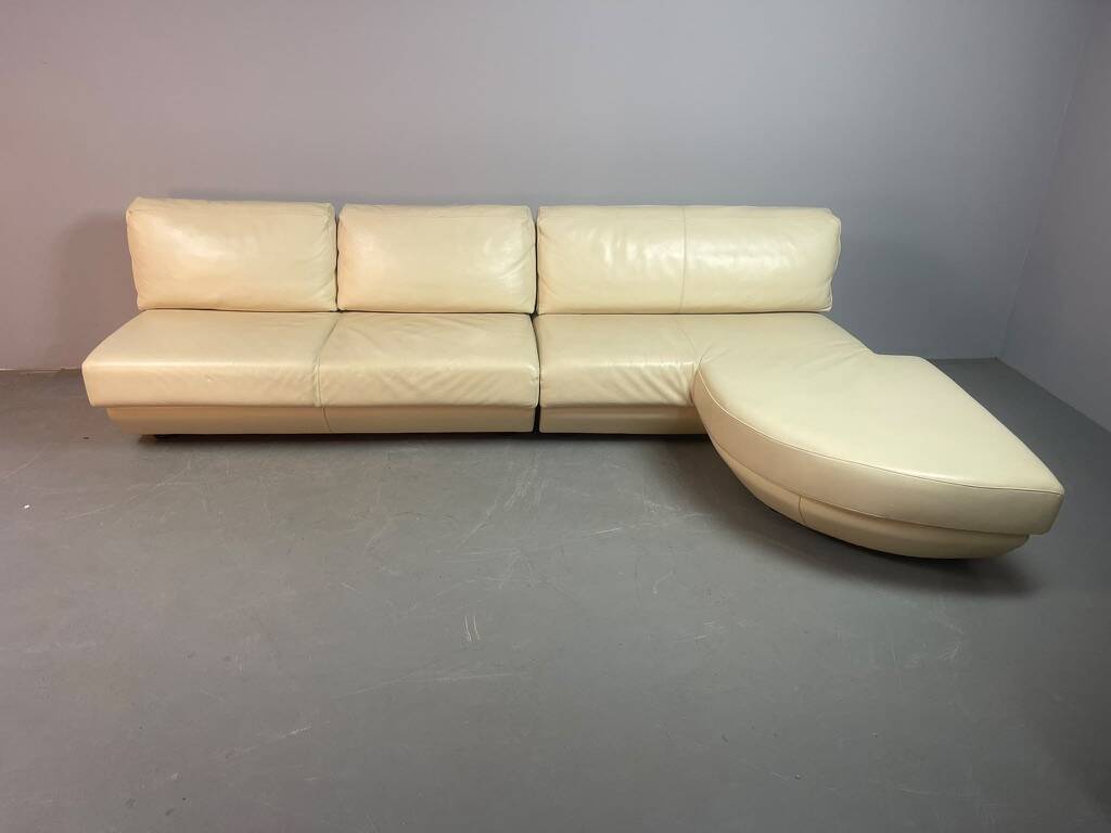 Exceptional Mid-Century Frighetto Italian Cream Leather Landscape Sofa with