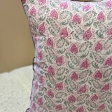 Indian block print flower cushion "flower" - pink/white