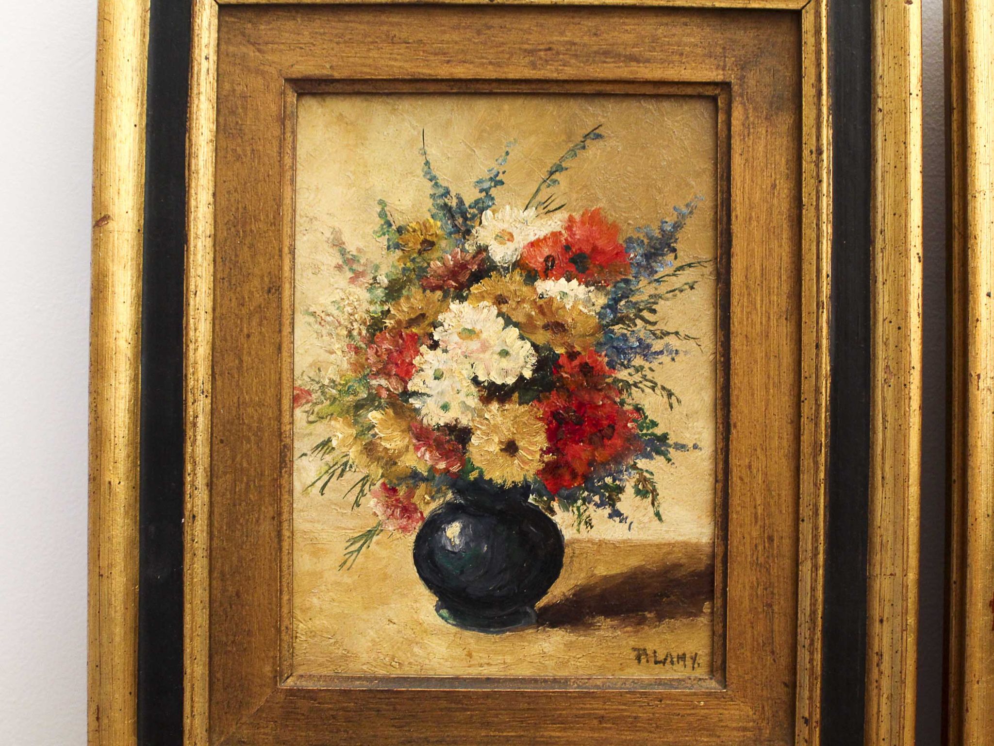 Paire d'huiles sur panneau Bouquets de fleurs P. Lamy