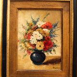 Paire d'huiles sur panneau Bouquets de fleurs P. Lamy