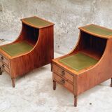 Set of mid century bedside tables with inlaid leather