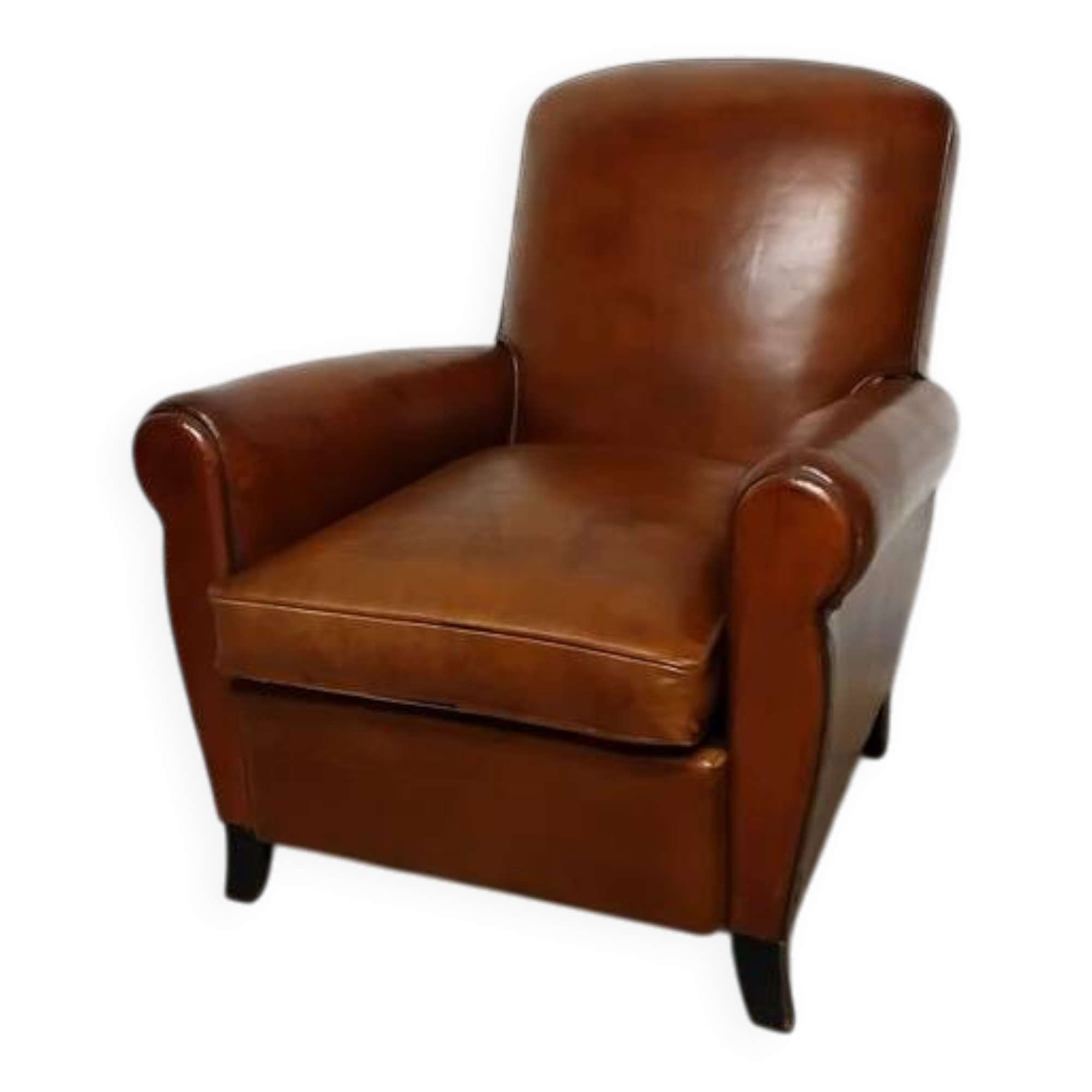 Restored horsehair club chair with curved back