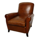 Restored horsehair club chair with curved back