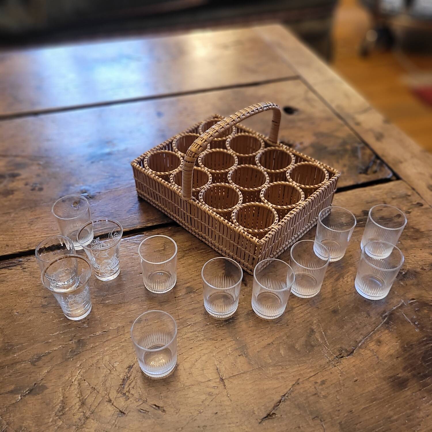 1930 wicker liqueur service basket