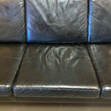 Sofa 3 places black leather Scandinavian design