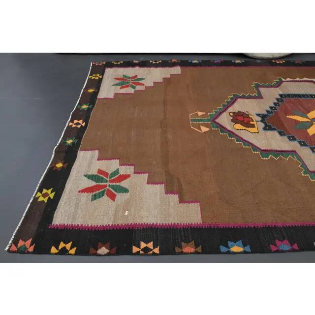 1970s vintage Turkish Oushak handmade wool cotton brown area rug 180x345
