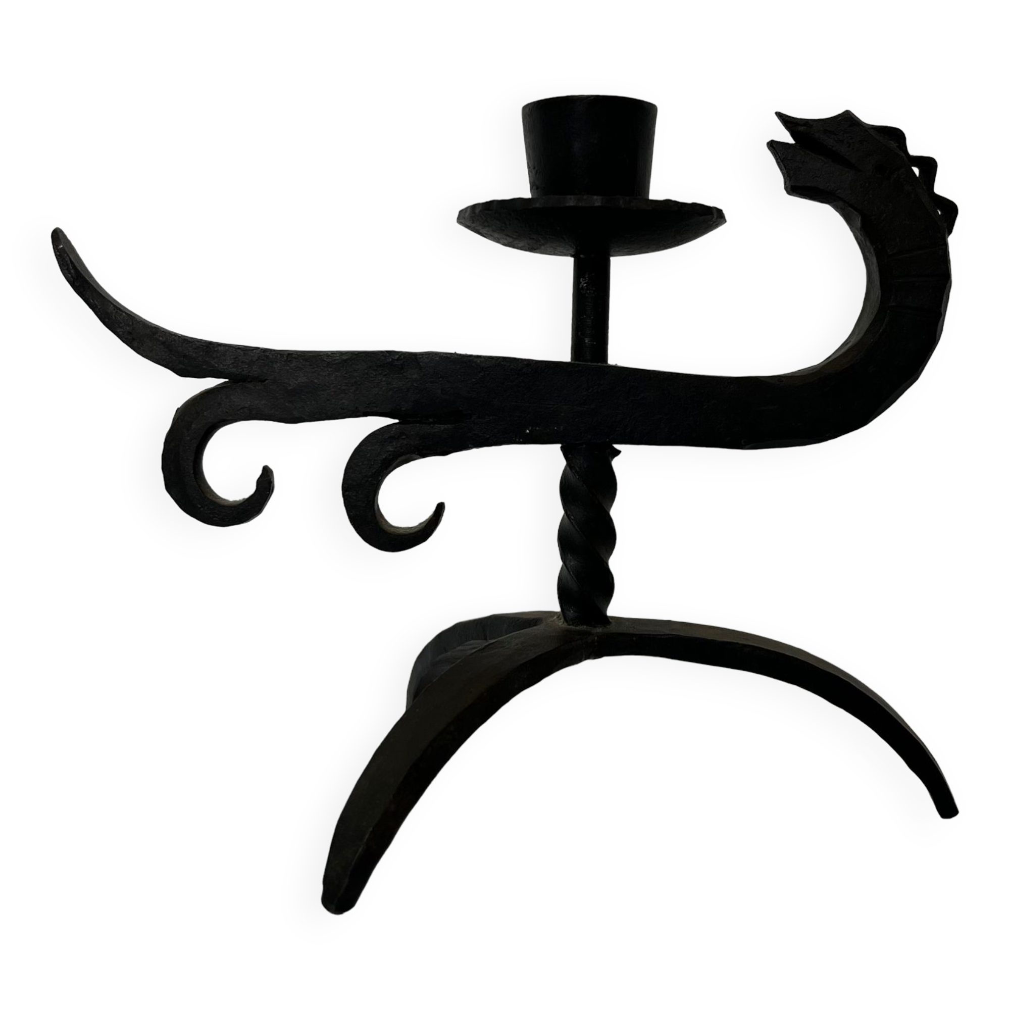 Zoomorphic dragon candle holder in wrought iron