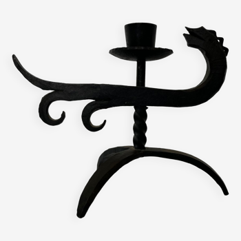 Zoomorphic dragon candle holder in wrought iron