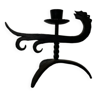 Zoomorphic dragon candle holder in wrought iron