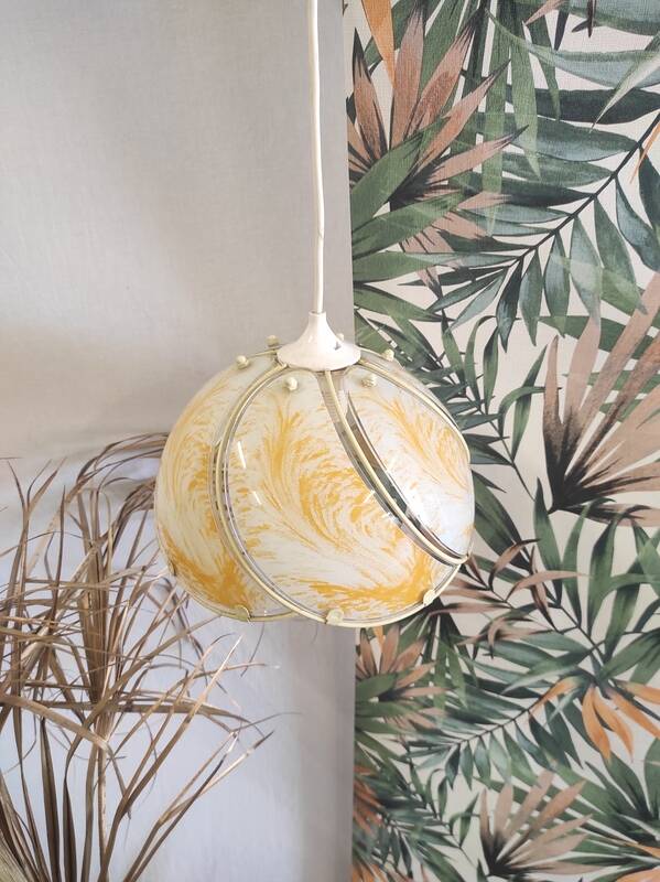 Glass light fixture, yellow and white