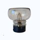 Sciolari table lamp with smoked glass globe and black plastic base.