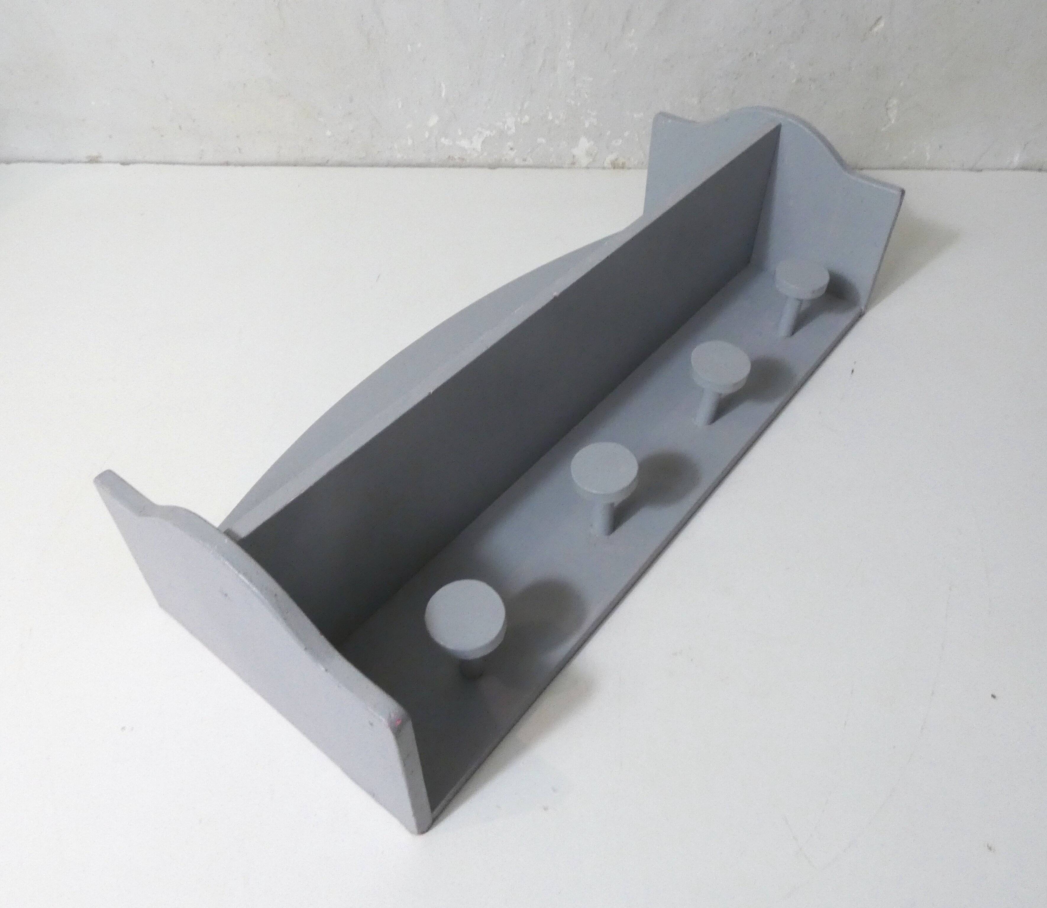 vintage grey painted wooden coat rack shelf
