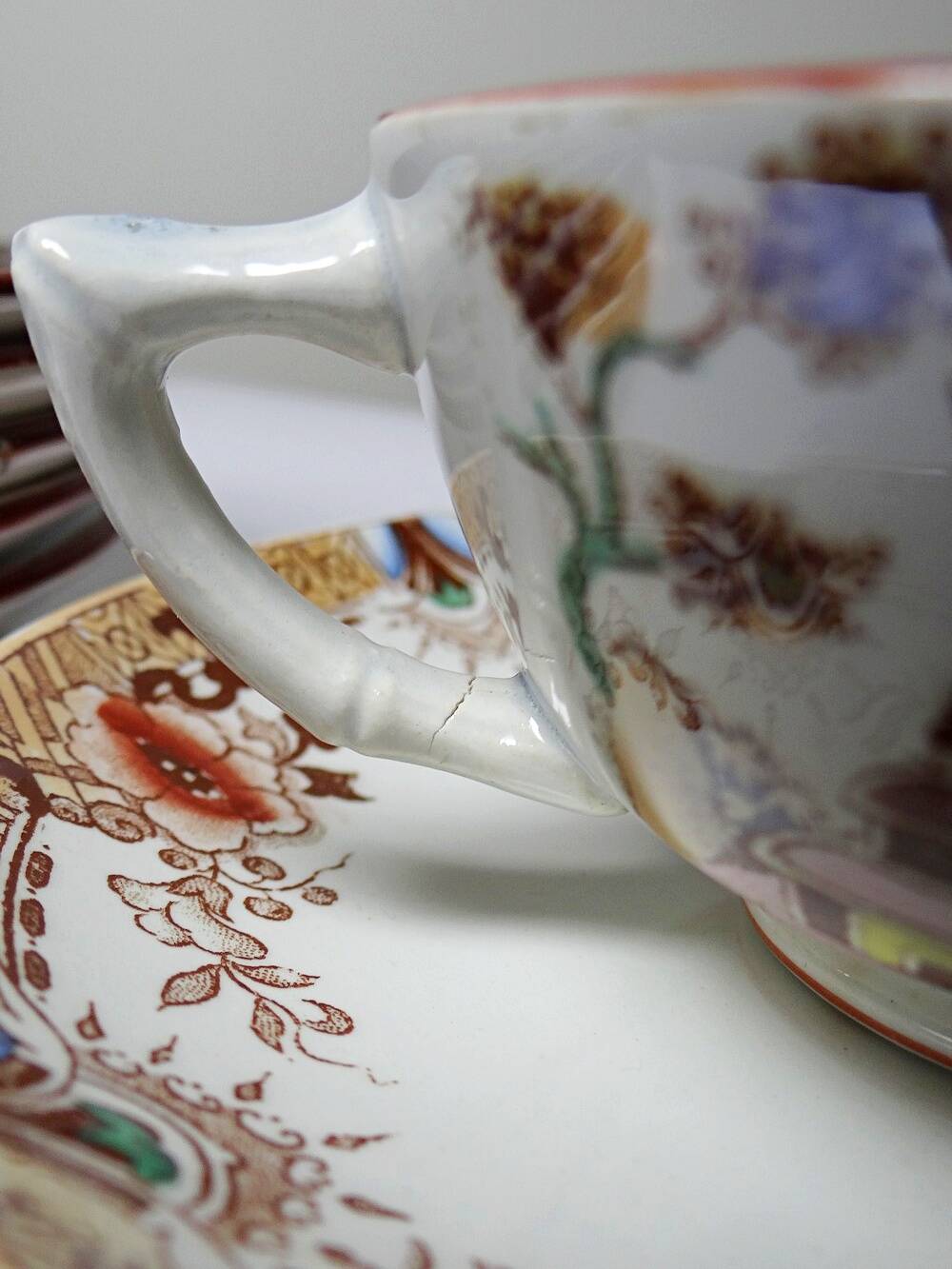 Sarreguemines tea service - Kyoto - antique 5 cups 6 saucers in Japanese style