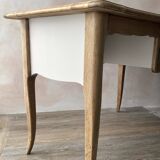 Antique 2-drawer desk in raw wood and beige, renovated.