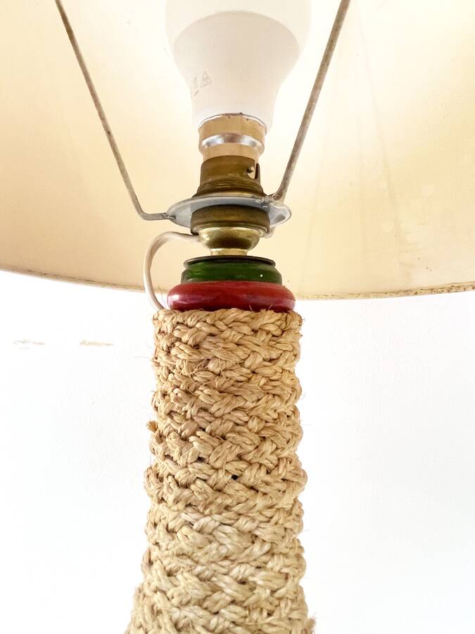 Woven rope lamp with textured shade, 1960s-70s.