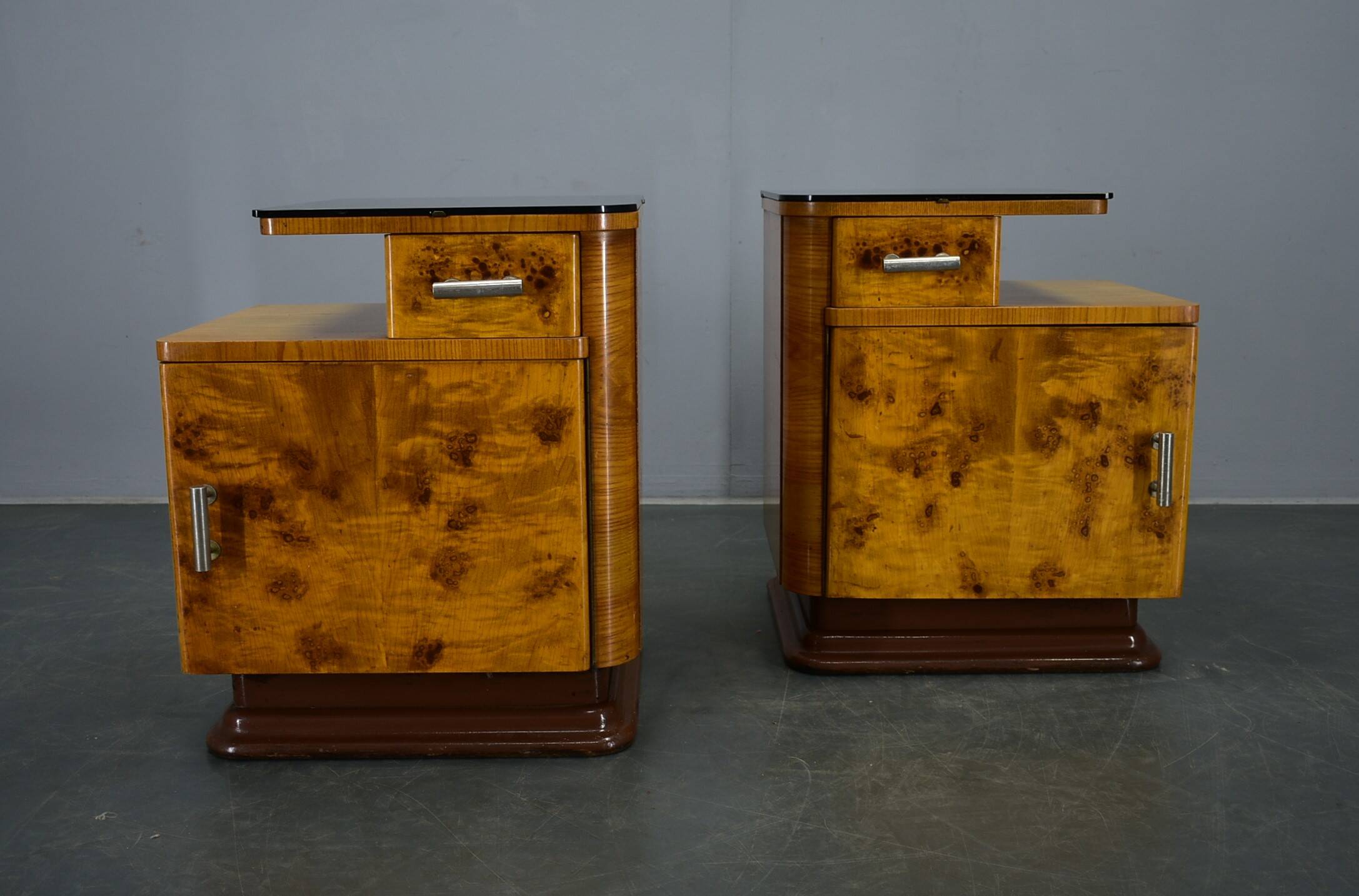 1942s set of bedside tables by Jindrich Halabala, Czechoslovakia