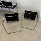 Lot of 4 tubular metal and black leather chairs MG5 Grassi style 70s